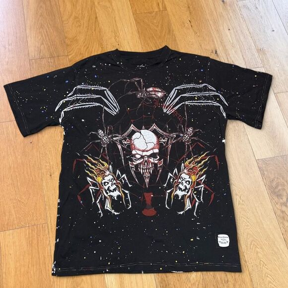 Inkslingers USA Other - Vintage Inkslingers USA Y2K Skull Flame Spiders AOP Shirt Black Men Size XL